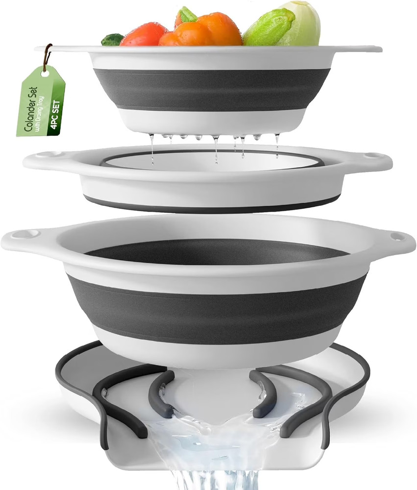 Gevoli Collapsible Colander with Draining Tray - 3 Pack