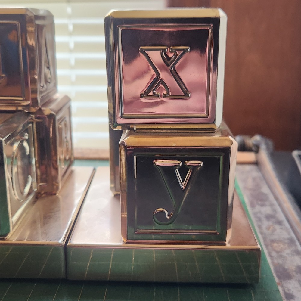 Red Envelope Silver Plated Baby ABC Block Bookends Pre Engraved One Side