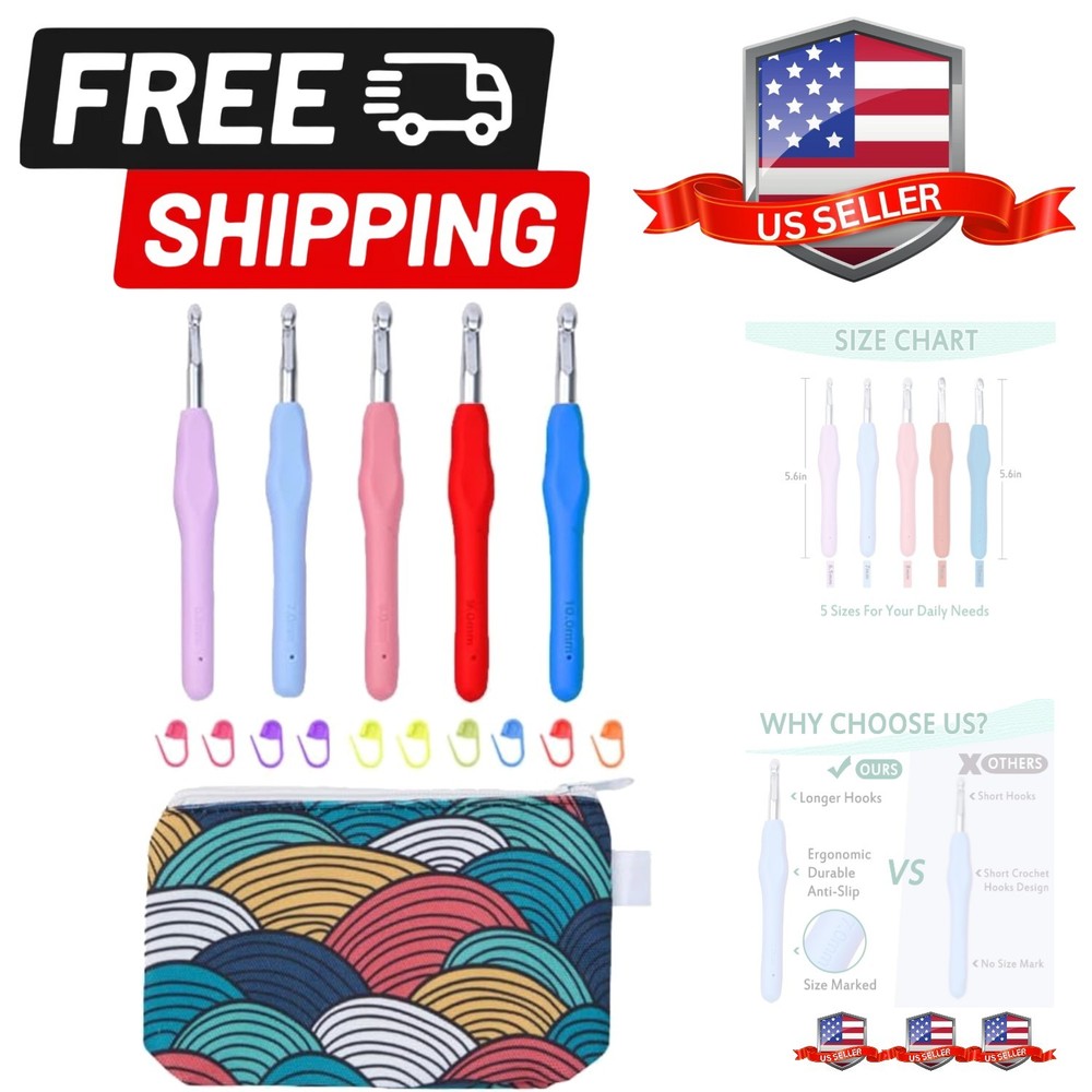 Crochet Hooks Set, Ergonomic Crochet Hooks with case for Arthritic Hands, Lig...