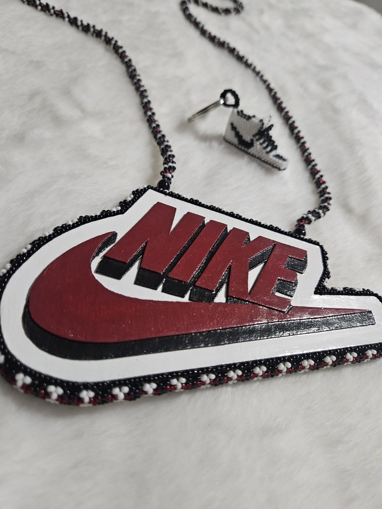 Nike handmade Beaded Logo Medallion & Sneaker Keychain Set