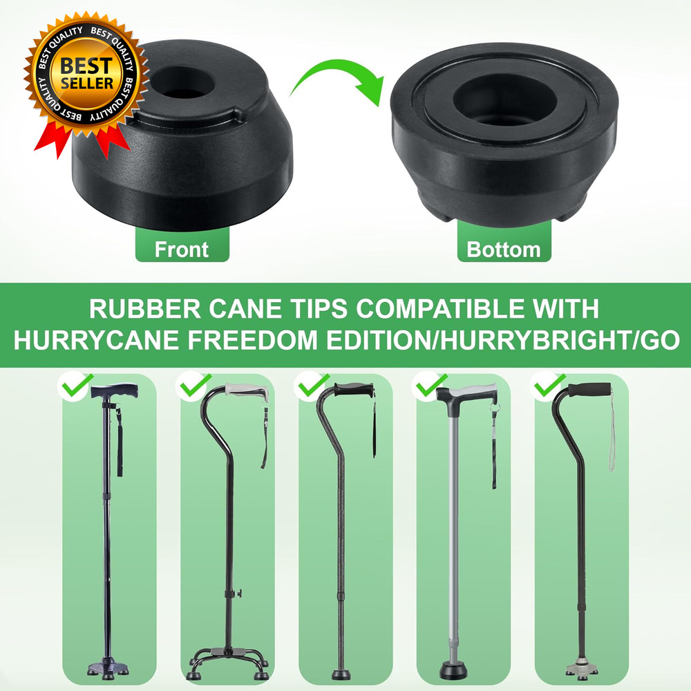 6 Pack Walking Cane Tips Compatible with Hurrycane Replacement Feet Cane Rubber