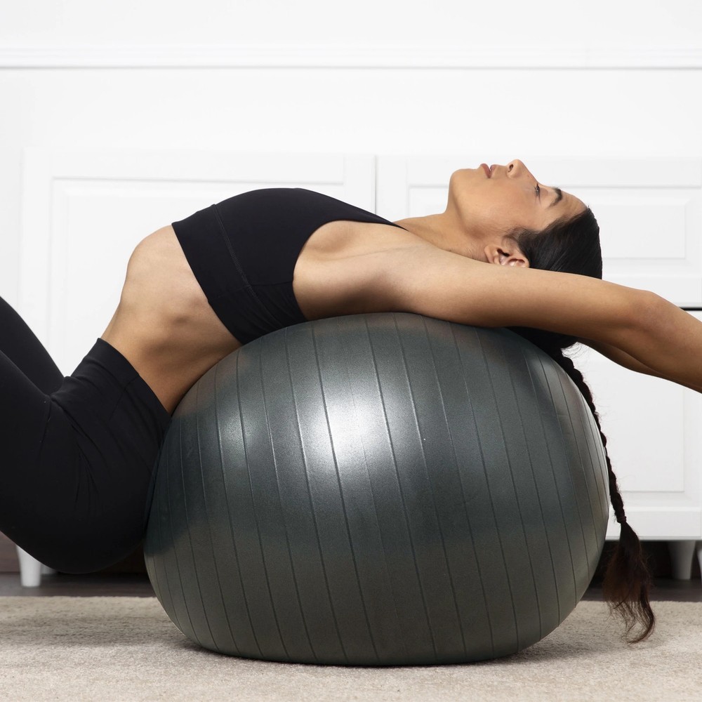Microdry Exercise Ball with Pump for Stability and Stretching, Gray