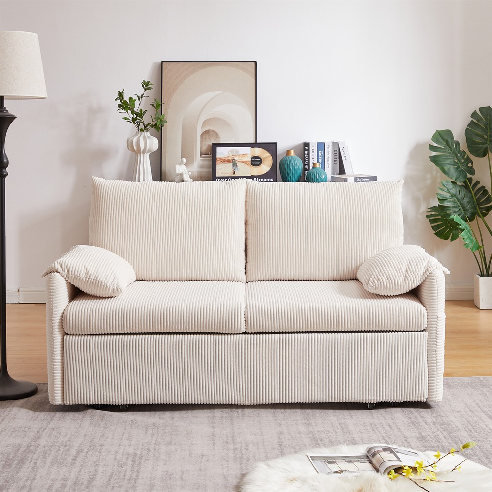 Convertible Sleeper Sofa Bed Loveseat Sofa with Pull-Out Bed & 2 Pillows