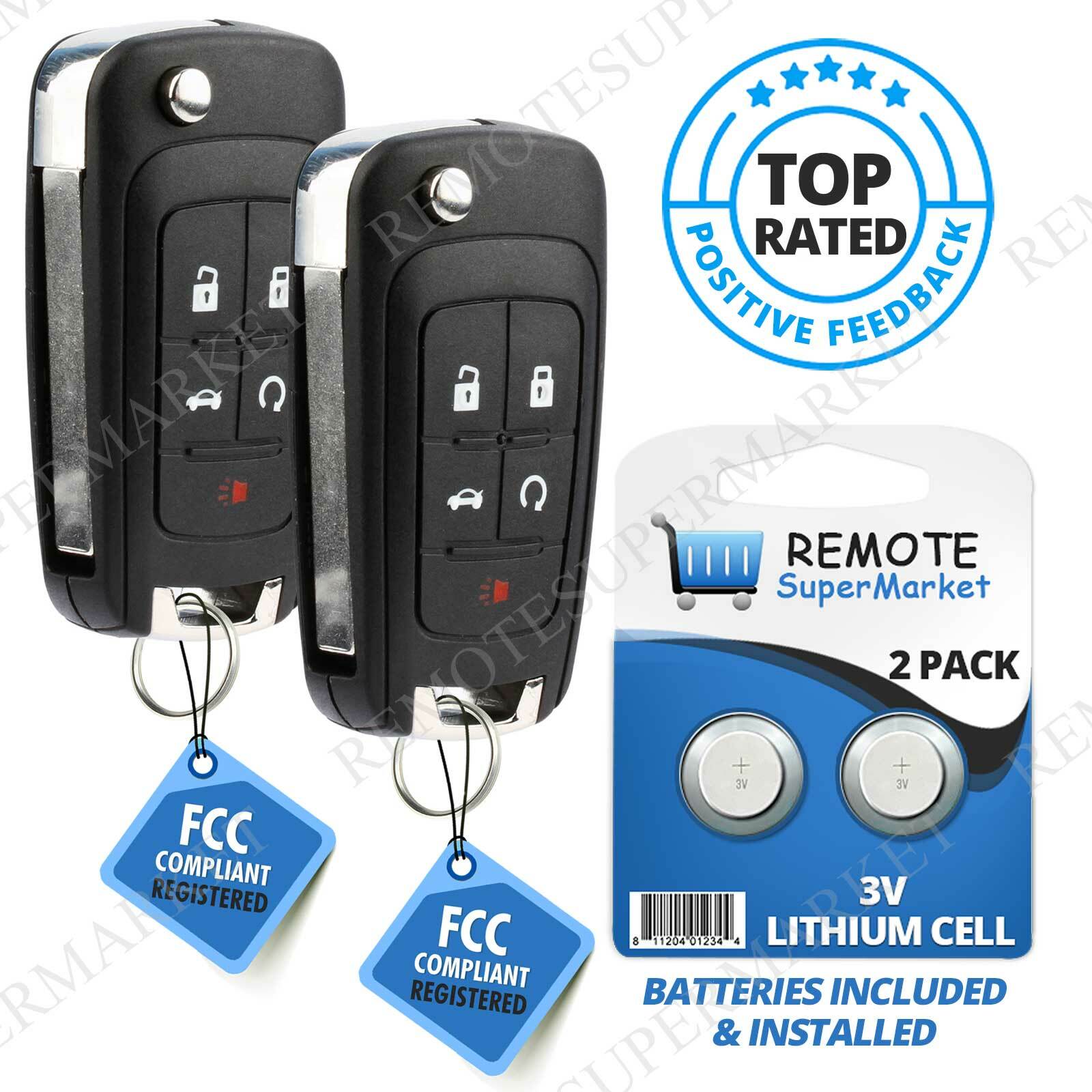 Replacement for Chevy 2010-16 Camaro Cruze Equinox Malibu Remote Key Fob 5b Pair