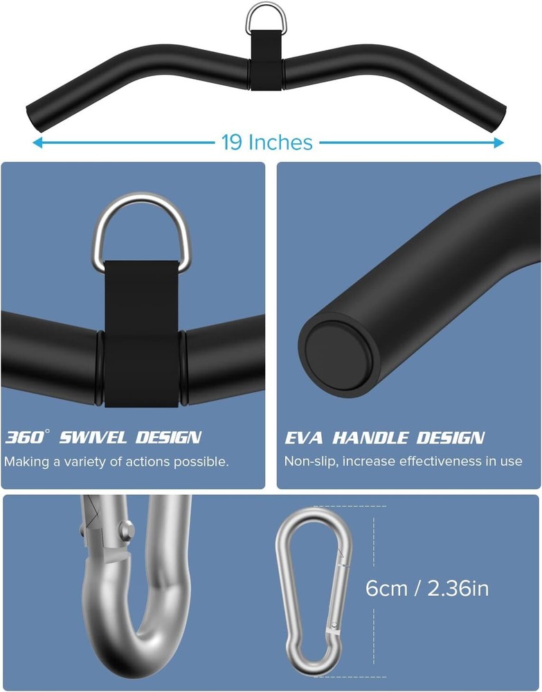 LAT Pulldown Attachments, Black Steel LAT Bar Cable Attachments Handles