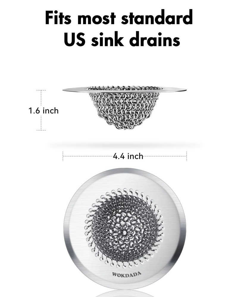Revolutionary Kitchen Sink Drain Strainer/Patented Reversible Chain Mesh, Eff...