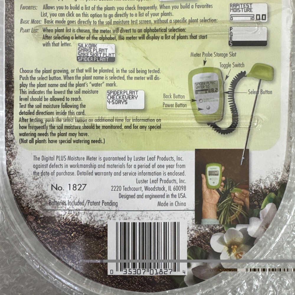 Luster Leaf Rapitest Digital Plus Moisture Meter Plant Watering Guide / AJ5