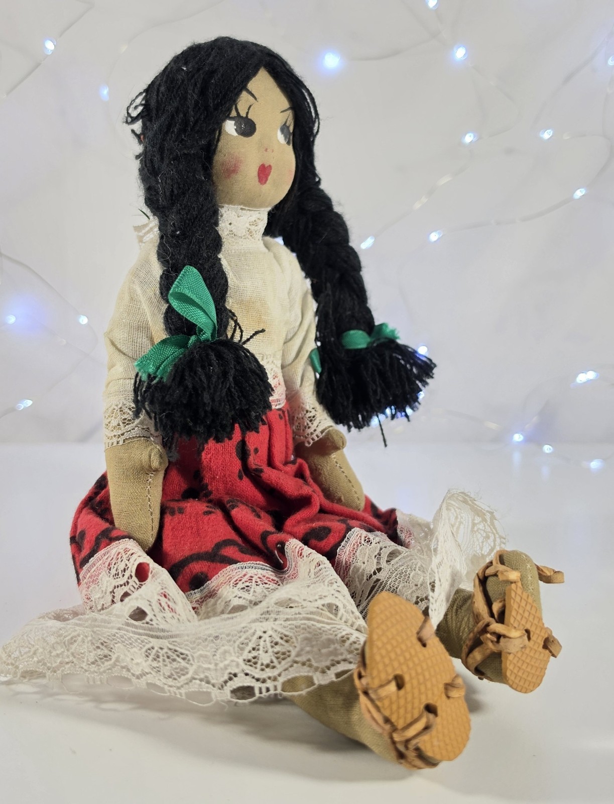 Vintage Mexican Folk Art Doll 12" Some Damage and Stains See Photos (A37)