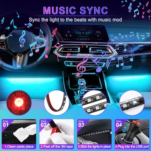 Accent Interior Car Lights, Smart Car Interior Lights with App Lighter Plug