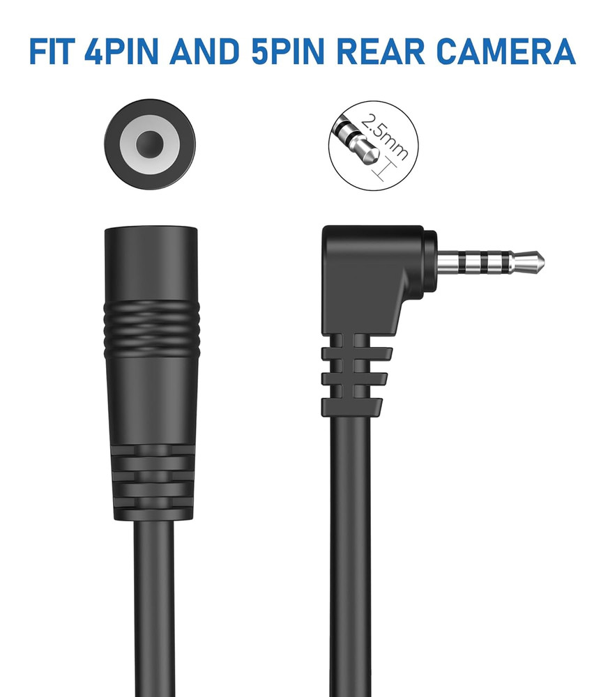 2.5Mm Dash Cam Rear View Camera Extension Cable, (6Ft Thicker) 90 Degree Backup
