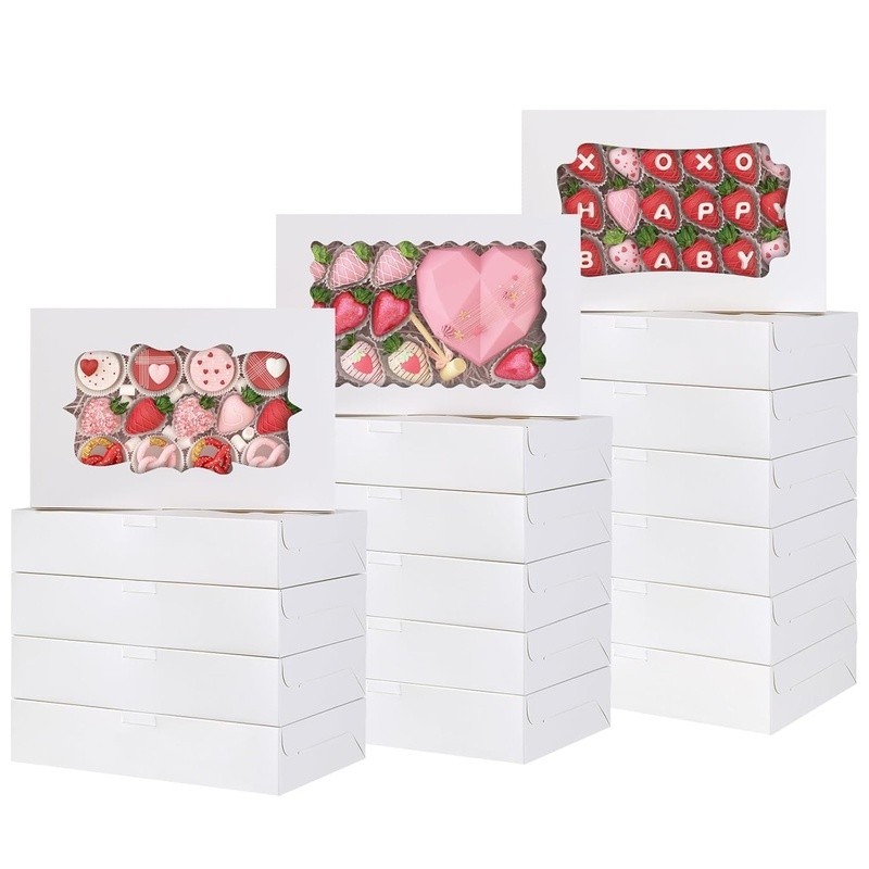 60 Pack Sturdy Cookie Boxes W/ Transparent Windows Bakery Gift Packaging New