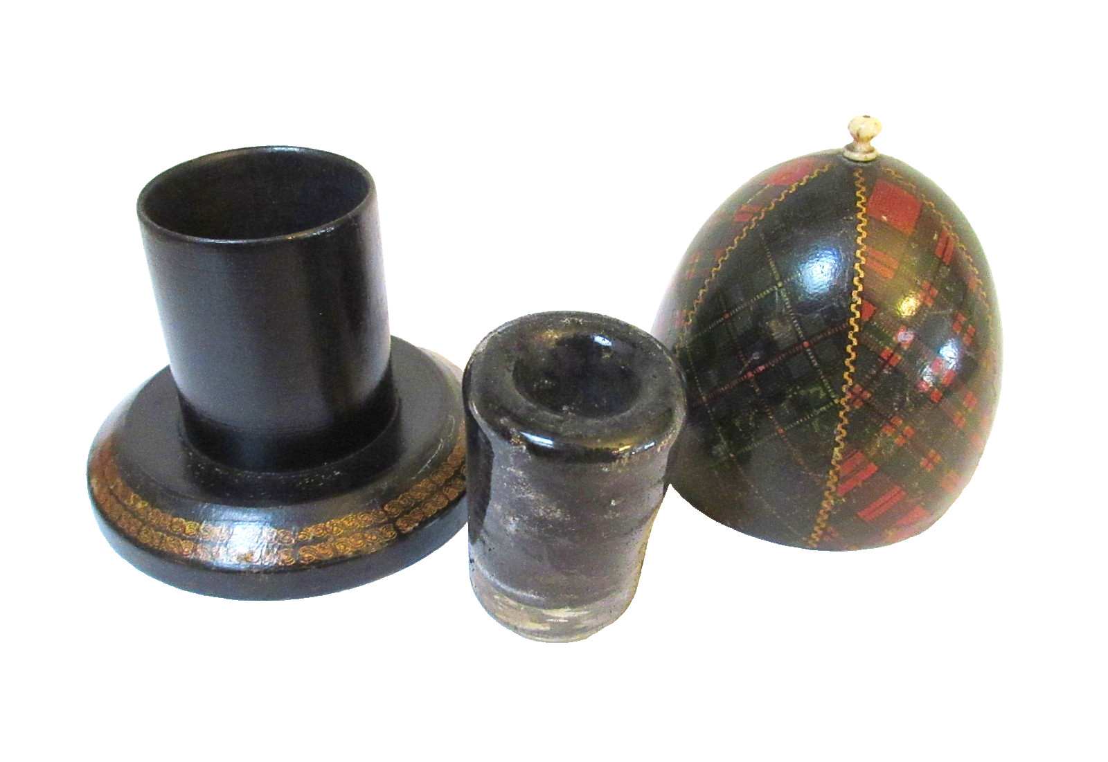 Antique Tartanware Desk Inkwell Egg Shape Dual Clans McKenzie & McFarlane
