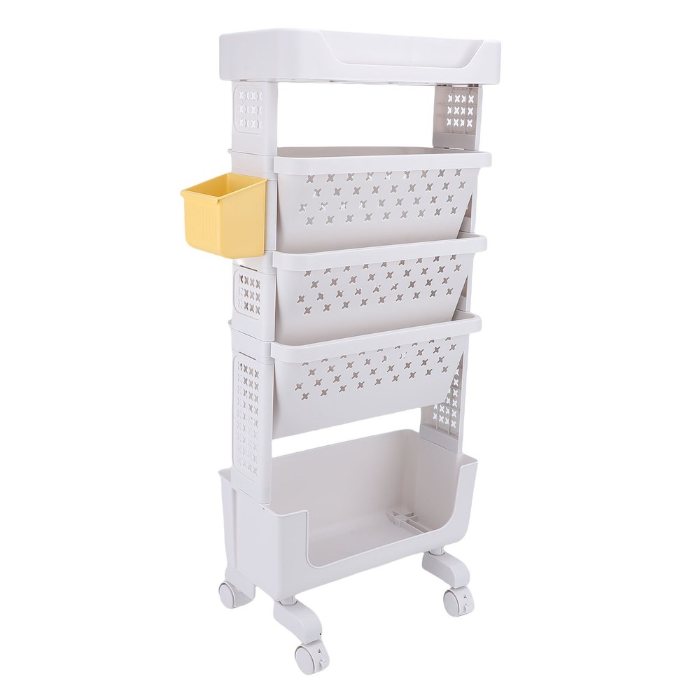 Rolling Book Cart 5 Tier PP Multi-Functional Movable Storage Book Rack Utility