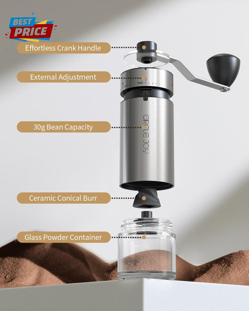 Mini Manual Coffee Grinder with 40 External Adjustable Settings and Ceramic Coni