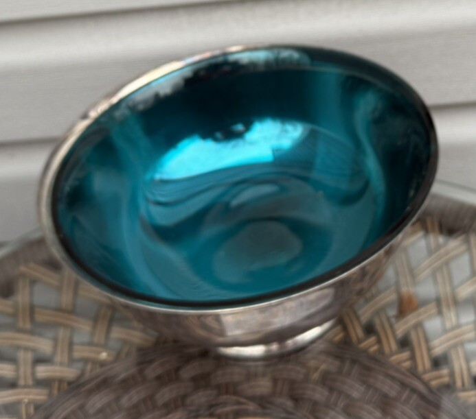 Gorham SilverPlate Bowl with Turquoise Teal Aqua Blue Hard Plastic Insert