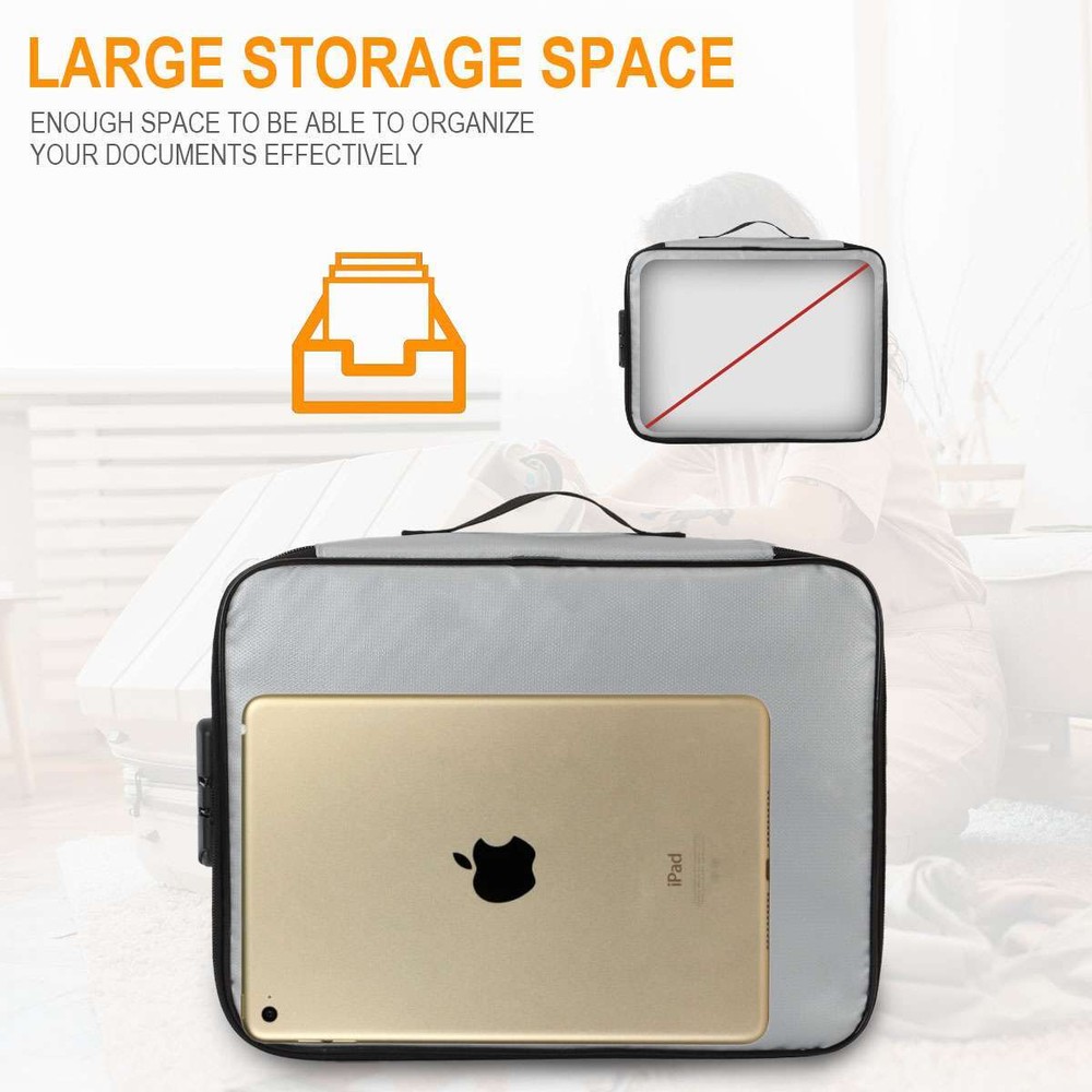 Fireproof Document Box with Lock File Storage Organizer Box Waterproof Safe Bag