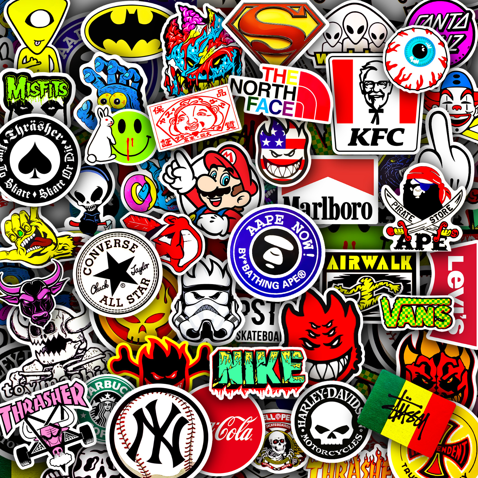 50pcs Waterproof Vinyl Skateboard Stickers for Water Bottles, Laptops, & Luggage