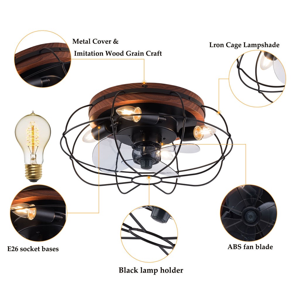 Low Profile Caged Ceiling Fans with Lights and Remote, Flush Mount Ceiling Fan
