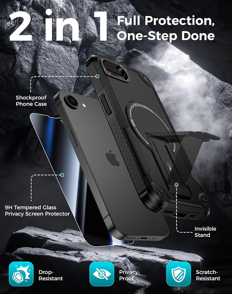 for Iphone 17E/16E Case with Privacy Tempered Glass Screen Protector, Compatible