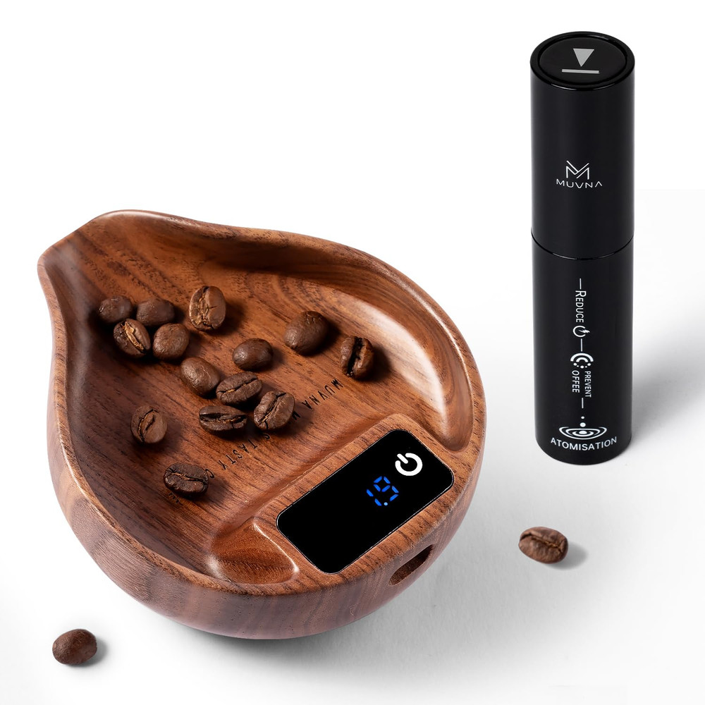 Precision Walnut Coffee Bean Scale with LED Display and Spray Bottle Kit