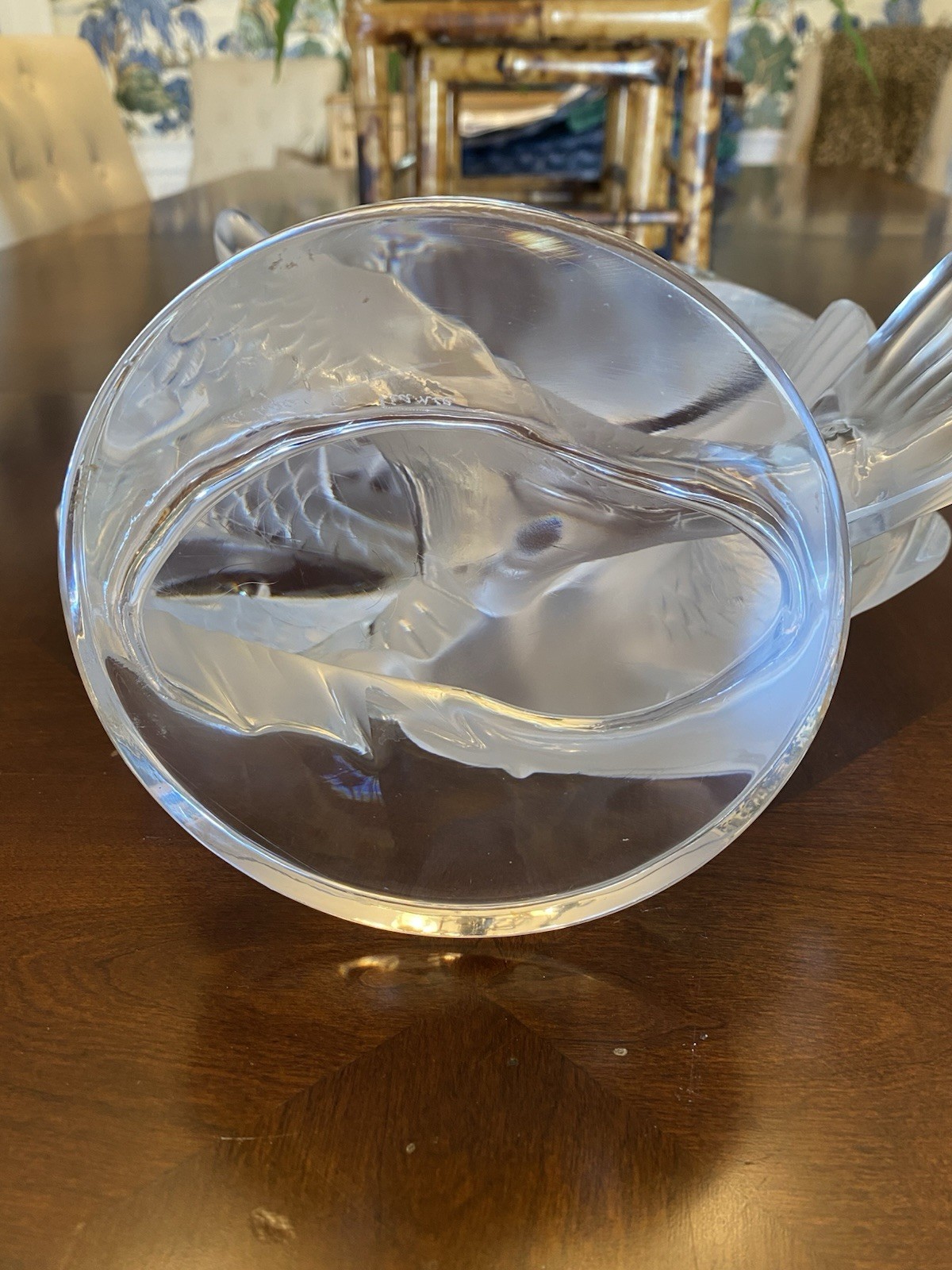 Lalique Crystal Large 11” Double Fish Deux Poisson Sculpture signed excellent