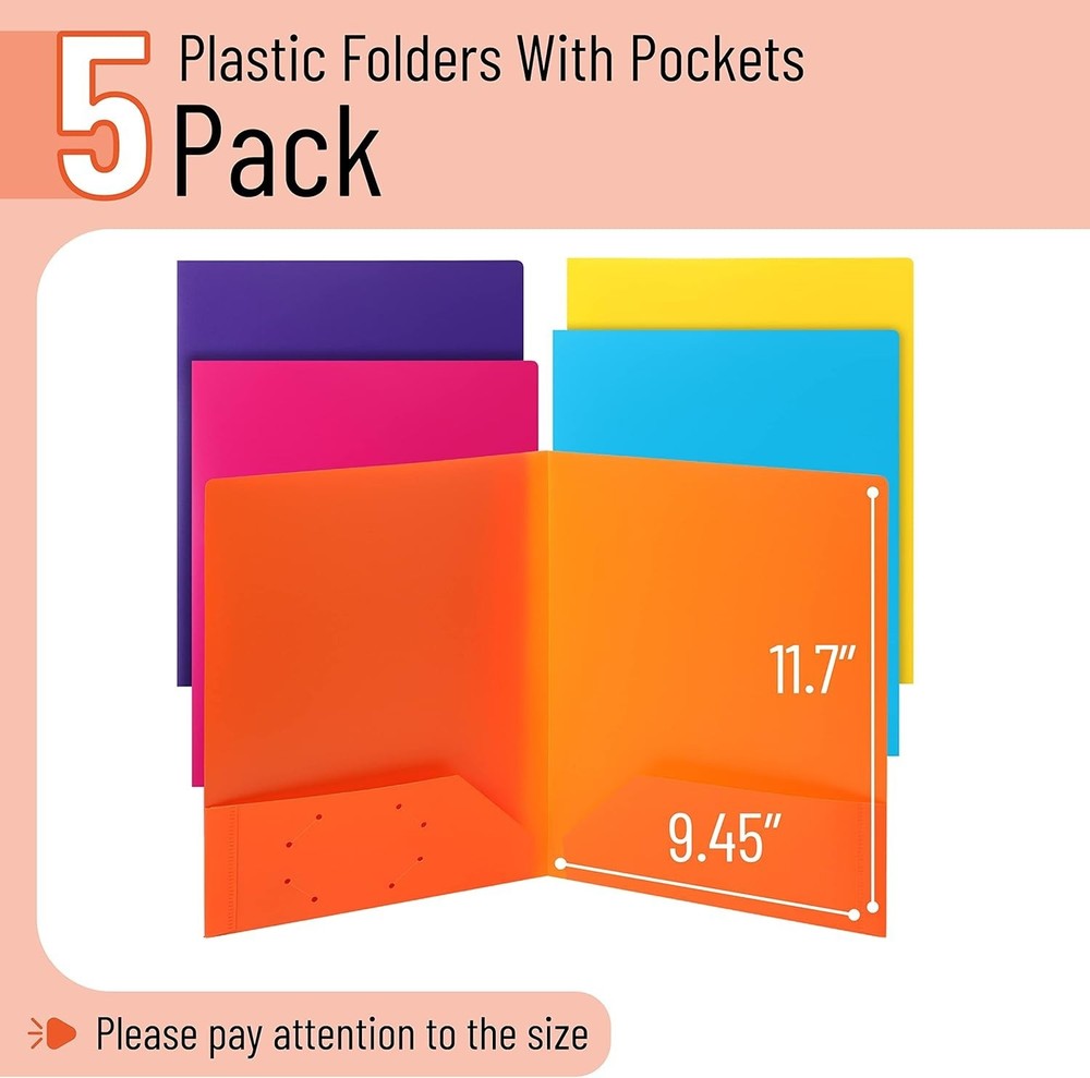 - Plastic Folders W/ Pockets 5 pcs Assorted Colors Folders W/ Pockets