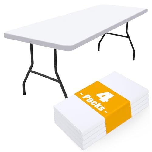 4 Pack Rectangle Picnic Table Cloth, Waterproof Elastic Fitted 30" x 72" White