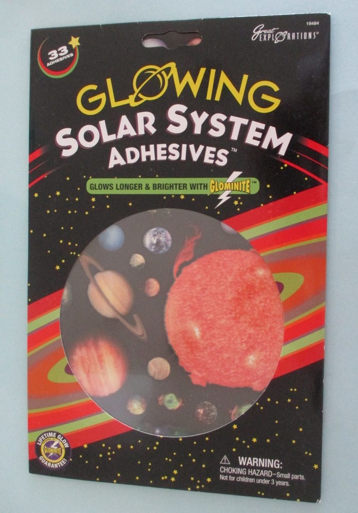 Great EXPLORATIONS GLOWING SOLAR SYSTEM ADHESIVES   33 Pieces NIB Sealed