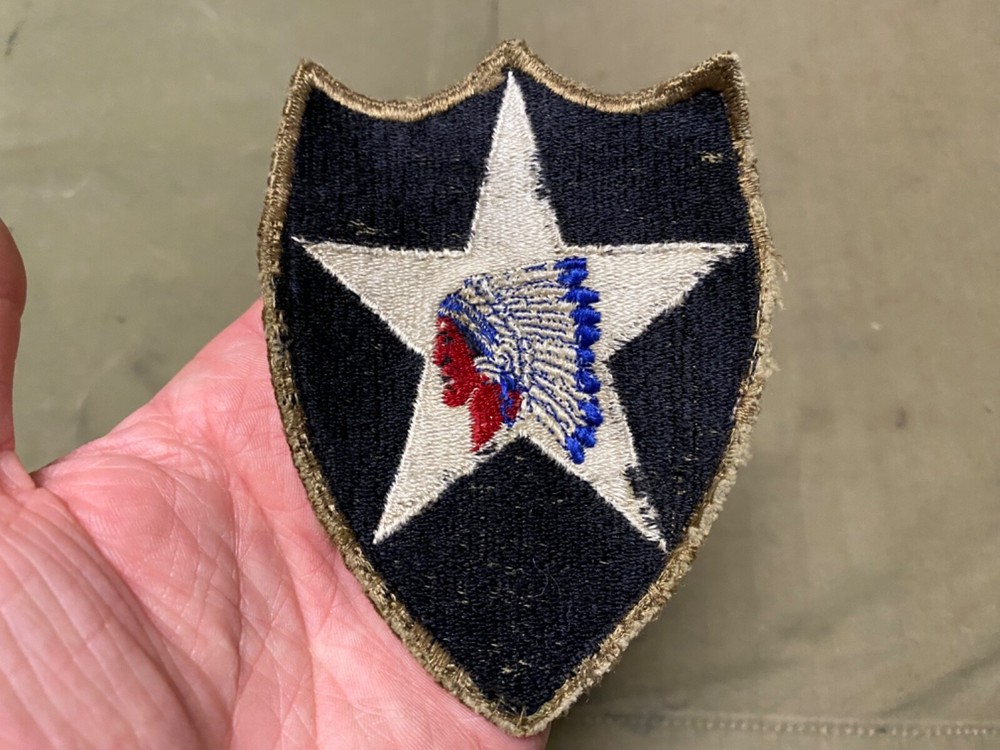ORIGINAL WWII US 2ND INFANTRY DIVISION SLEEVE INSIGNIA PATCH-RARE OD BORDER