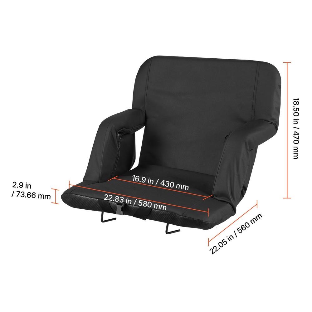 Folding Stadium Chair with Back Support, Armrest & Storage Pouch