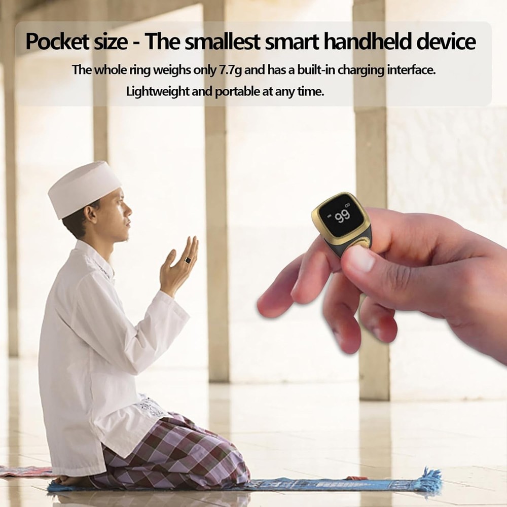 Bluetooth-Enabled Smart Tasbih Zikr Ring with Prayer Timing & Lightweight Design