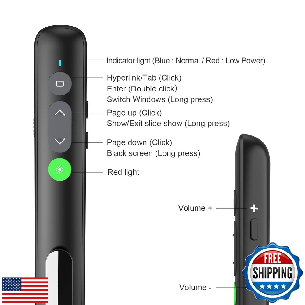 Rechargeable Presentation Clicker with Laser Pointer for Powerpoint Presentat