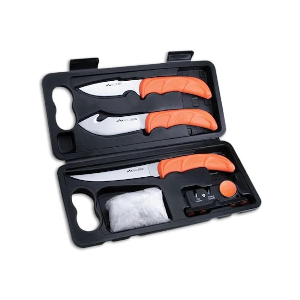 6-Piece Hunting Knife Set with Gut Hook, Caping Knife, Case, Deer Processing