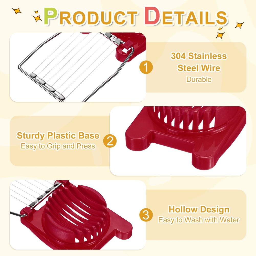 2 Pack Egg Slicer for Hard Boiled Eggs, Red