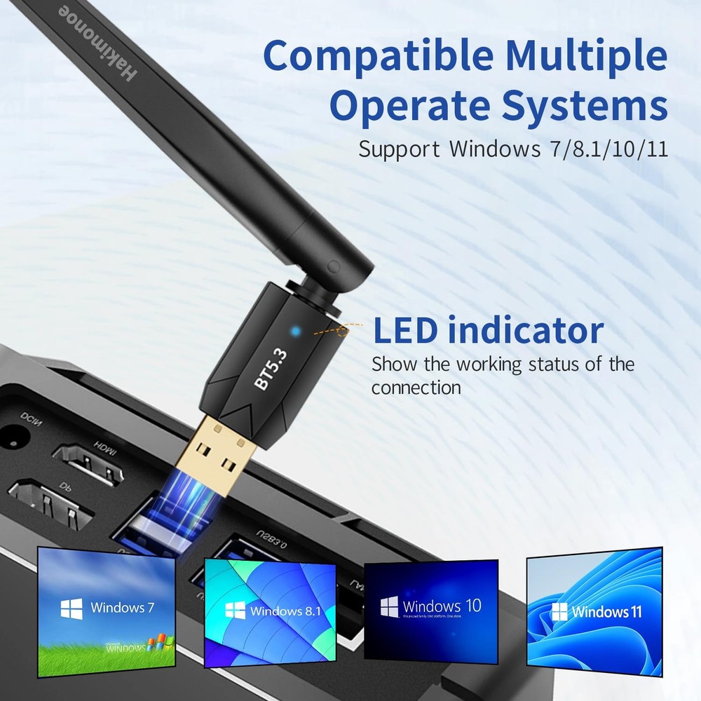 Hakimonoe Long Range USB Bluetooth 5.3 Adapter for PC, Wireless Mini, Black
