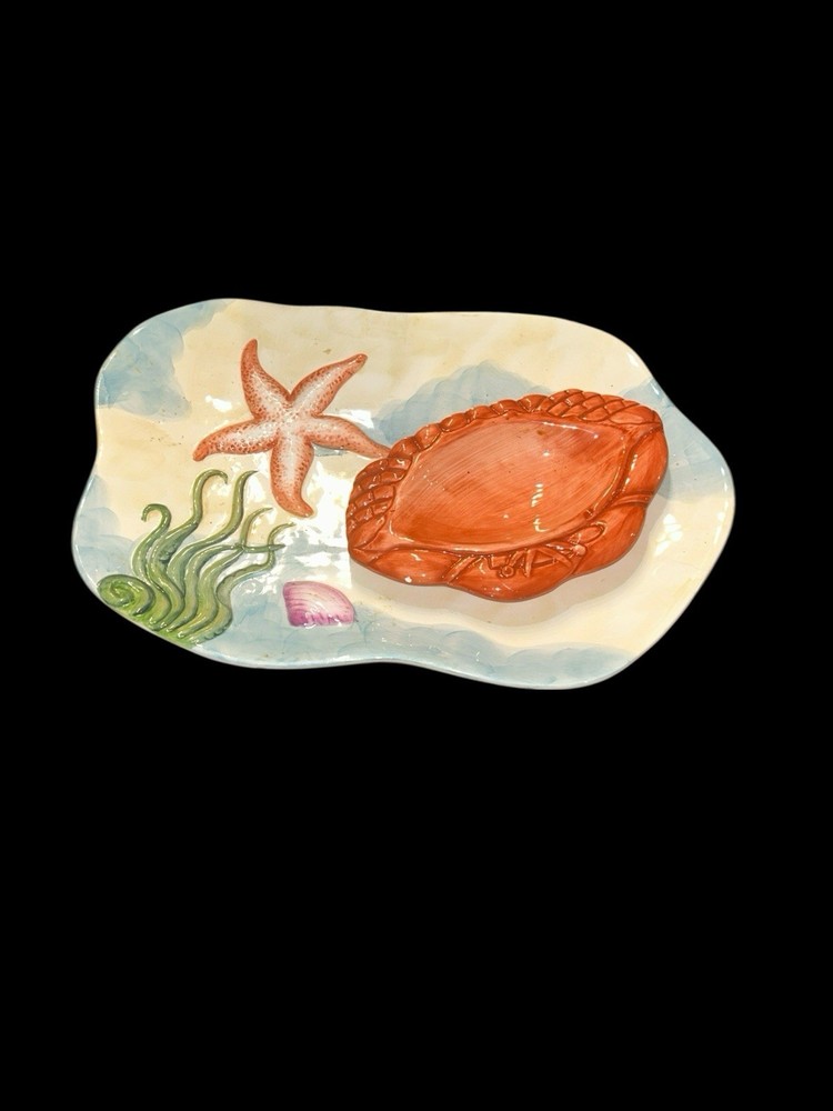 Dolomite Crab Dip Dish Attached On Platter 2003 Beachcombers