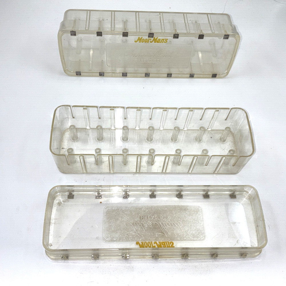Vintage Plastic Tidee Maid Thread Boxes Notions Storage Case 2 pcs MoorMans Adv