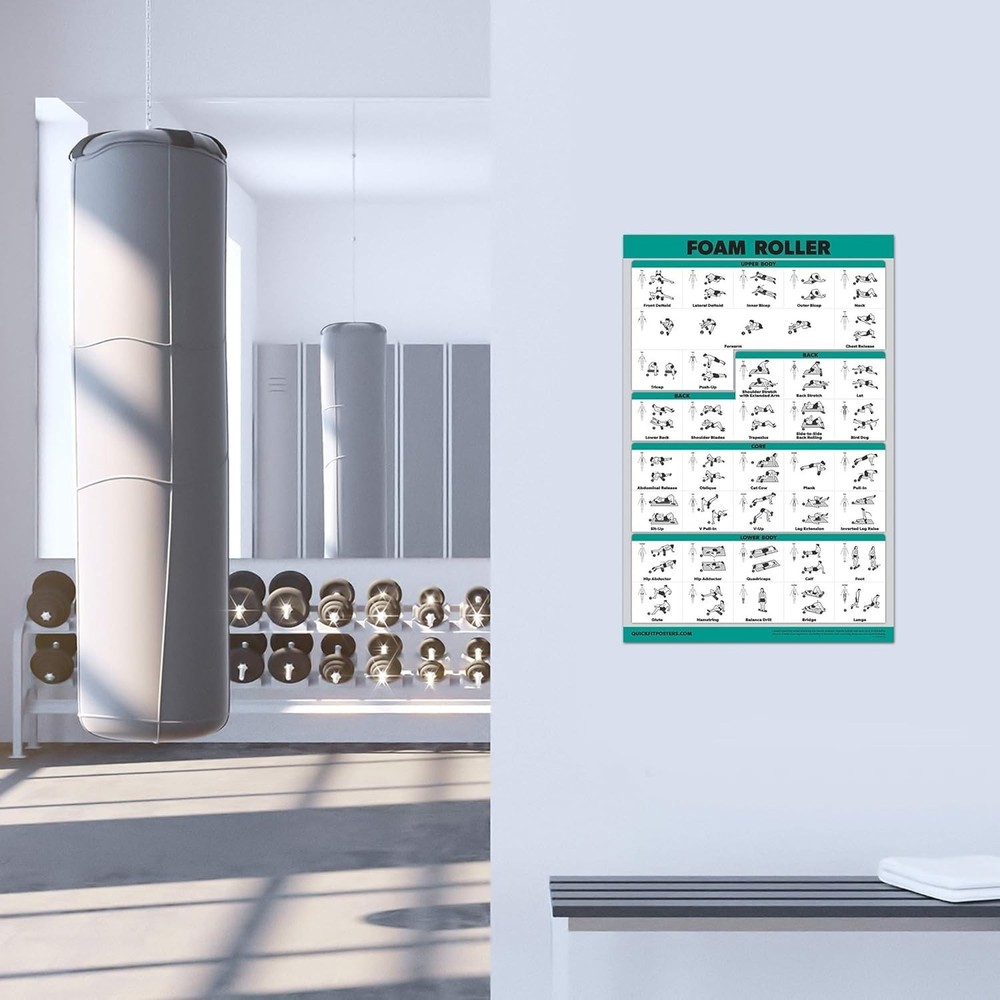 Foam Roller Exercise Poster-Stretching and Workout Routine (Laminated, 18"x 24")