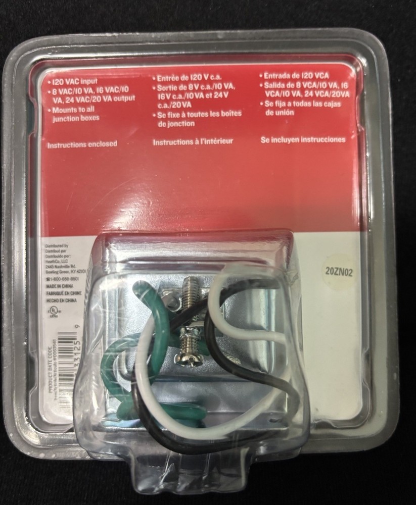 Utilitech #0063548 Wired Doorbell Transformer 120 VAC input/8 VAC Output