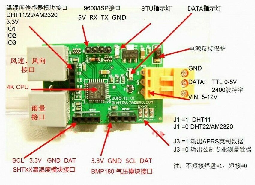 APRS Weather Stations Dedicated Interface Board With Pressure piece+sensor DHT11