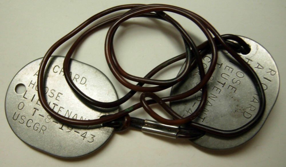 WW2 Coast Guard Dog Tag Pair on Plastic Cord- Lt Richard A. Hoose T 8/43 USCGR