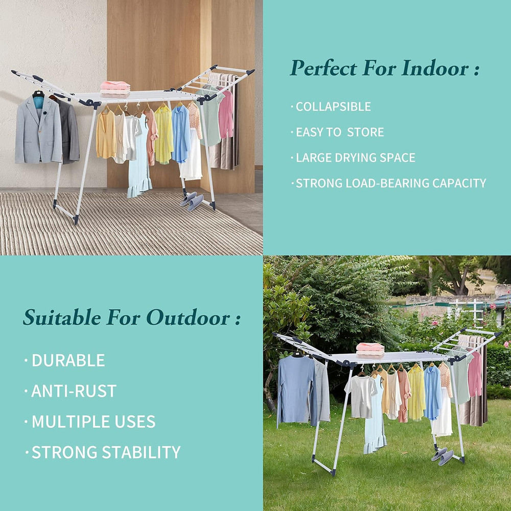 Clothes Drying Rack, Gullwing Laundry Rack, Collapsible, Space-Saving Laundry Ra