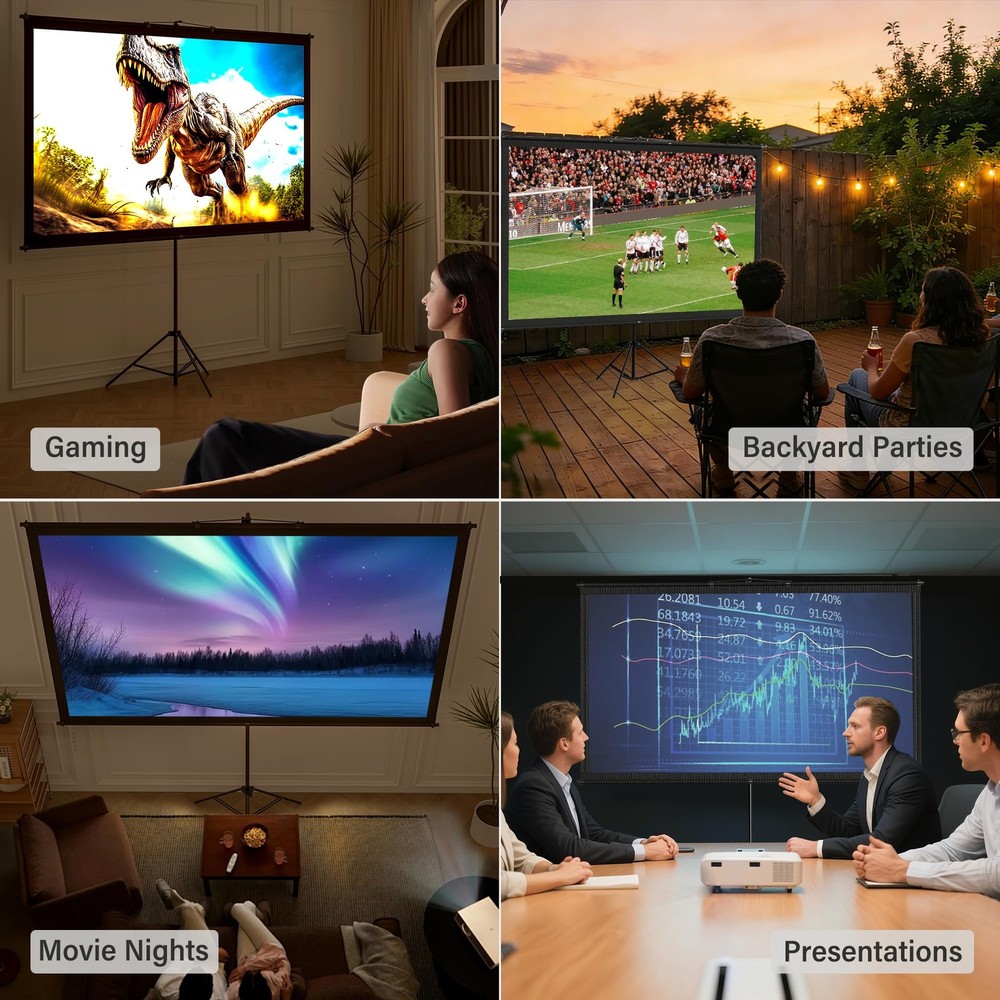 Portable Projector Screen with Tripod Stand, 100in Projection Screen with Car...