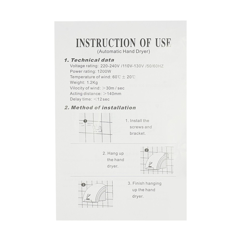 White Electric Hand Dryer Commercial Compact Automatic Air Hand Dryer
