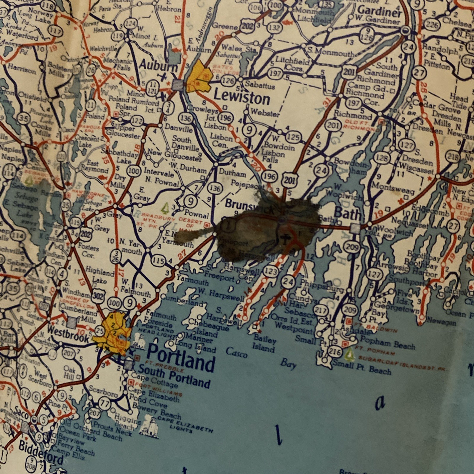 1941 Maine Maritime Province Road Map Tydol Flying A Gas Oil Advertising F32