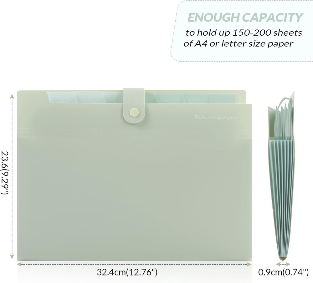 Light Green Expanding File Organizer with 8 Pockets & Labels - Portable Solution