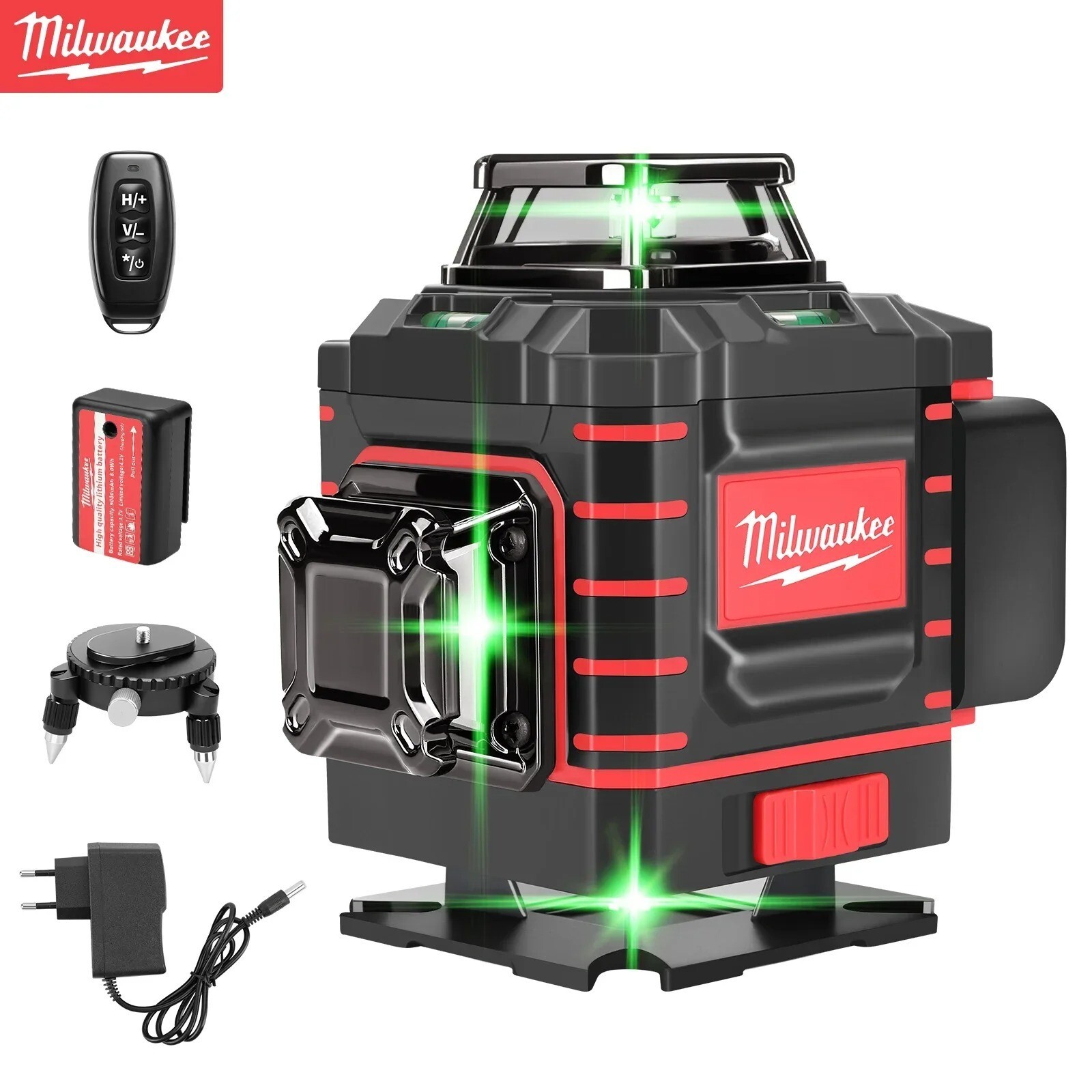 Milwaukee 360° Green Beam Cross laser level tools with Rechargeable Battery New