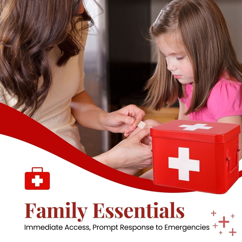 Metal First Aid Empty Box, Medicine Storage Organizer with Removable Tray Handle