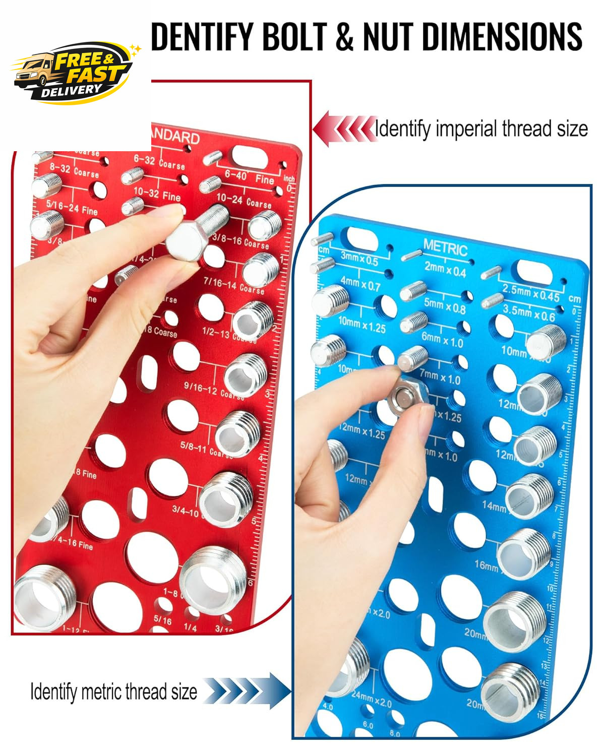 62 Pcs Nut and Bolt Thread Checker - 25 Standard + 25 Metric Thread Gauges |