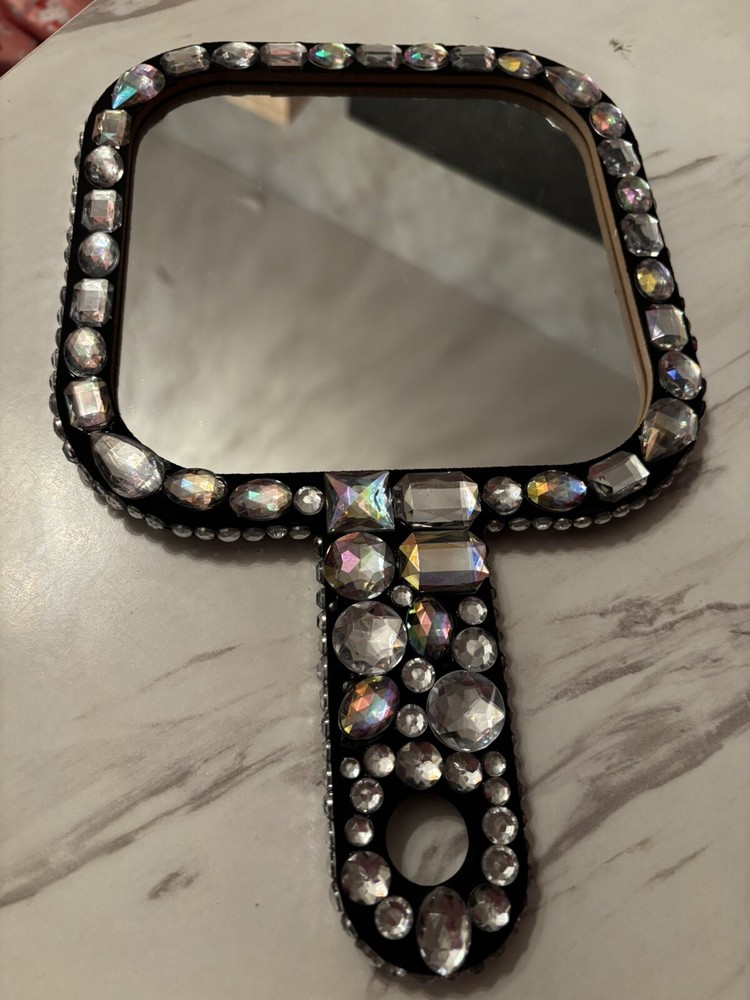 Bling Black Rhinestone Hand Mirror